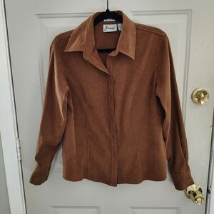 Joanna Vintage Womens Tan Snap Suede Shirt Small